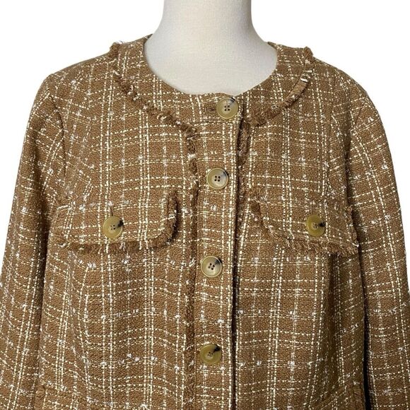 Talbots Womens Size 16WP Tweed Fringe Blazer Jacket Tan White Office Career - Picture 2 of 13